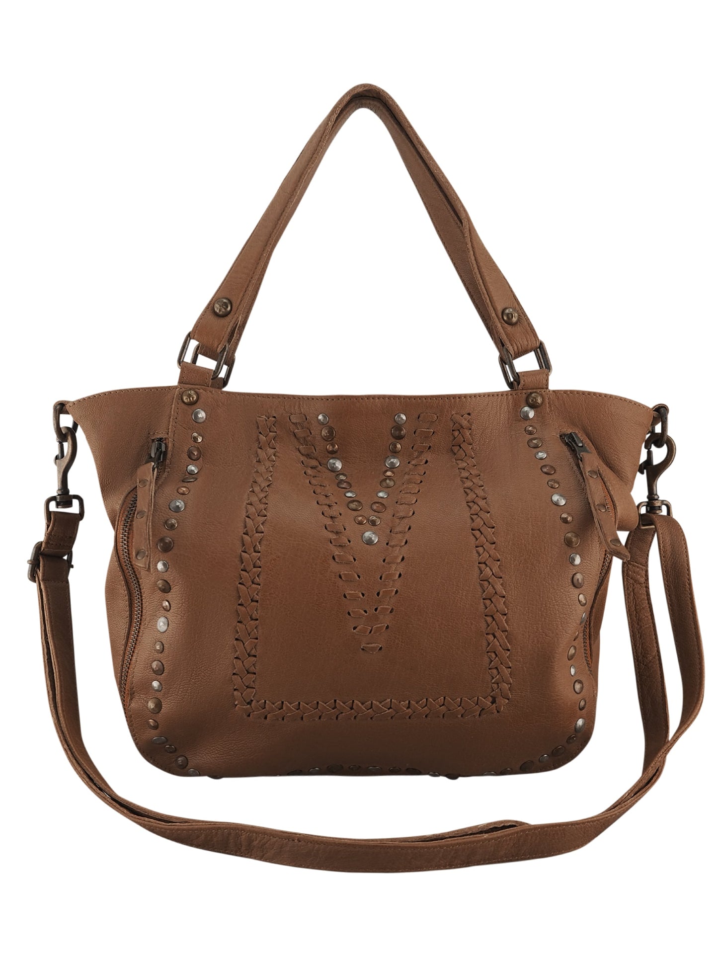 Mila Stitch & Stud Leather Tote | Camel | Pre-Order