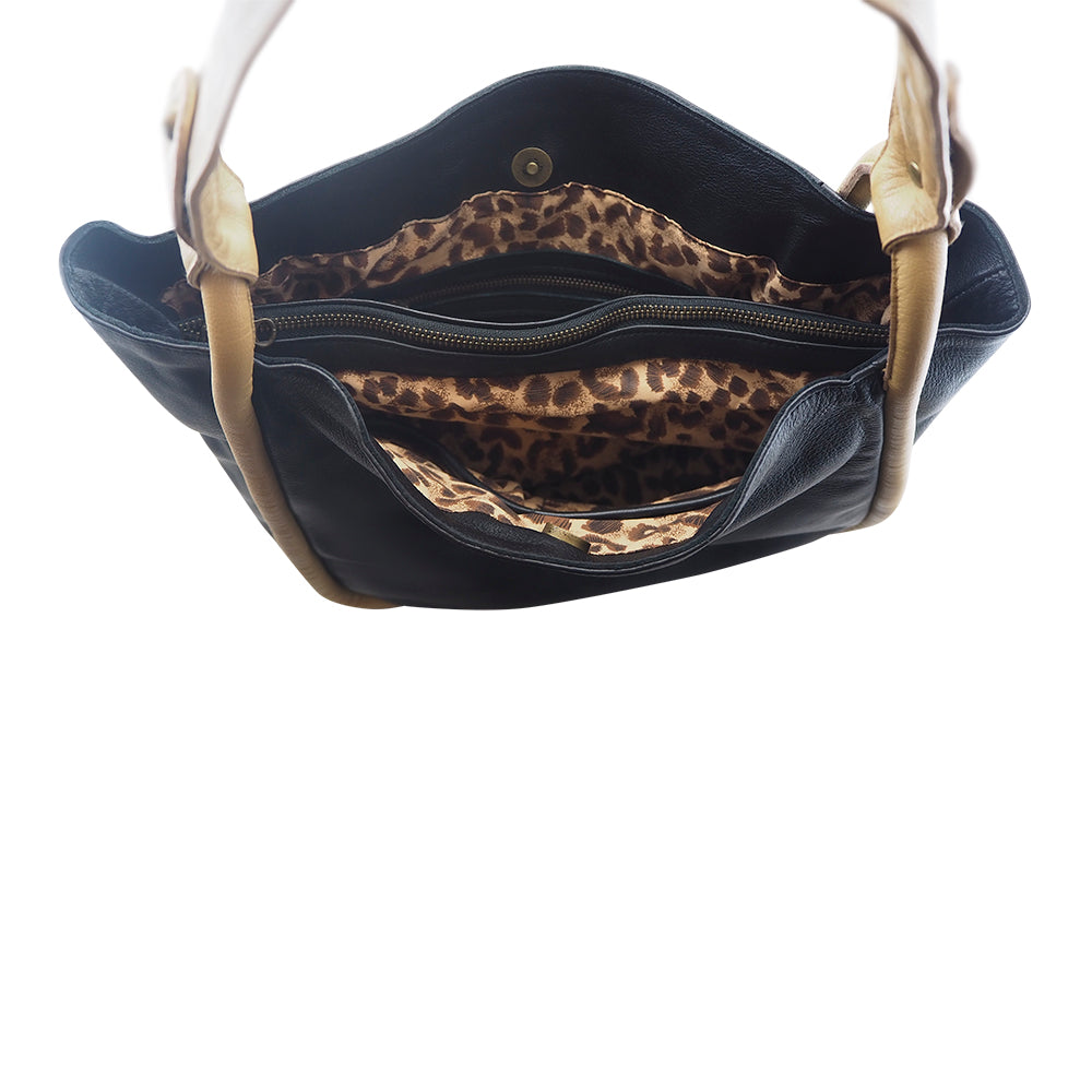Kimberly Two Tone Handbag | Black/Camel | Pre-Order