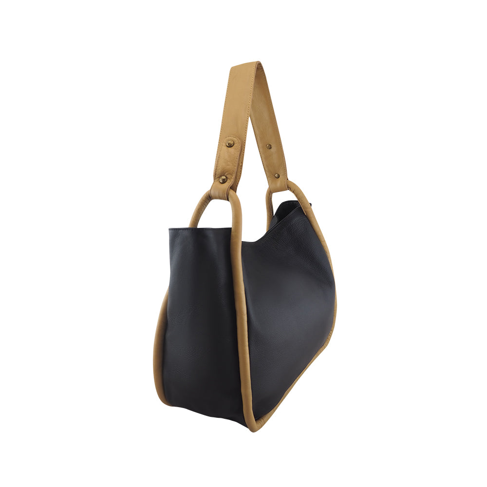 Kimberly Two Tone Handbag | Black/Camel | Pre-Order