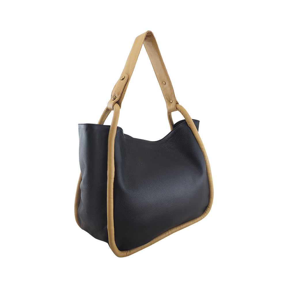 Kimberly Two Tone Handbag | Black/Camel | Pre-Order