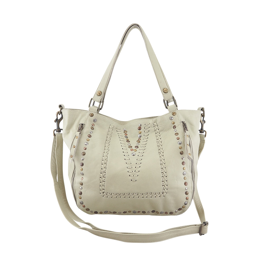 Mila Stitch & Stud Leather Tote | Camel | Pre-Order