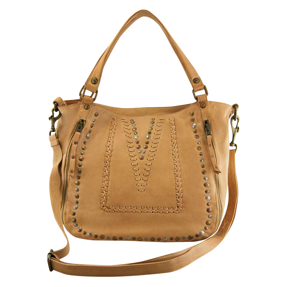 Mila Stitch & Stud Leather Tote | Camel | Pre-Order