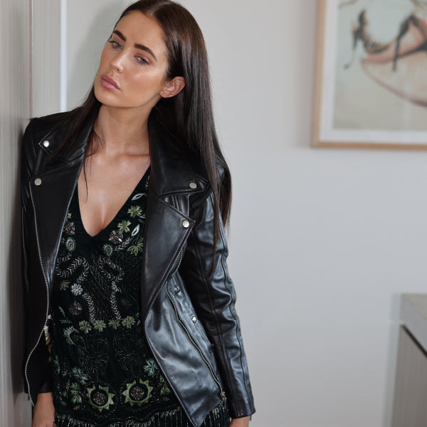 Celina Leather Biker Jacket | Black