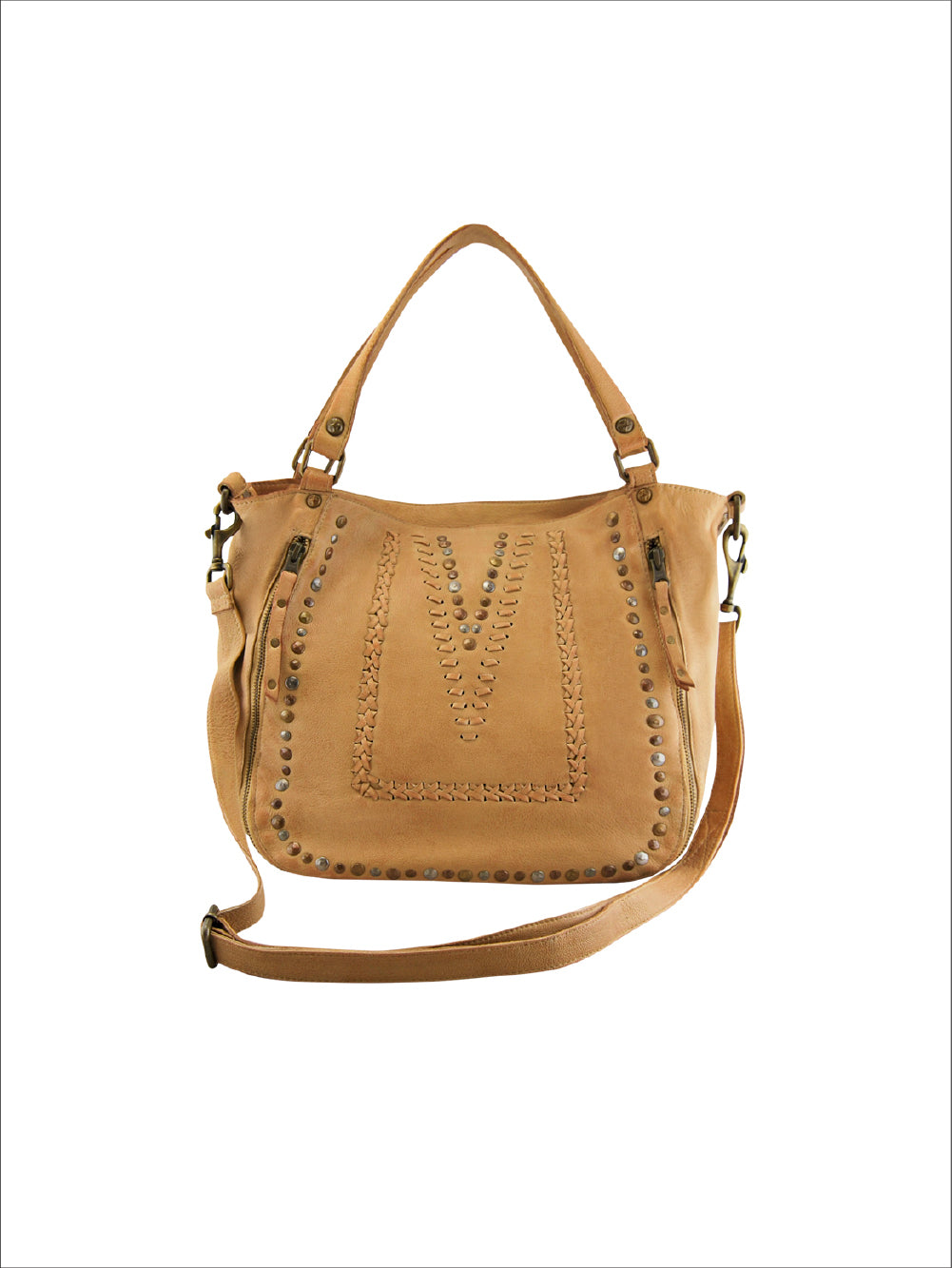 Mila Stitch & Stud Leather Tote | Camel | Pre-Order