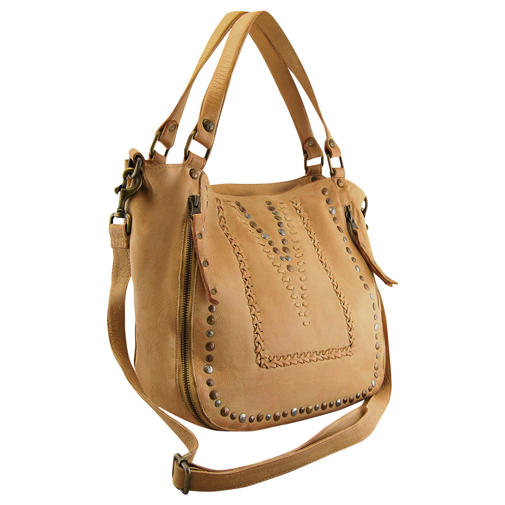 Mila Stitch & Stud Leather Tote | Camel | Pre-Order