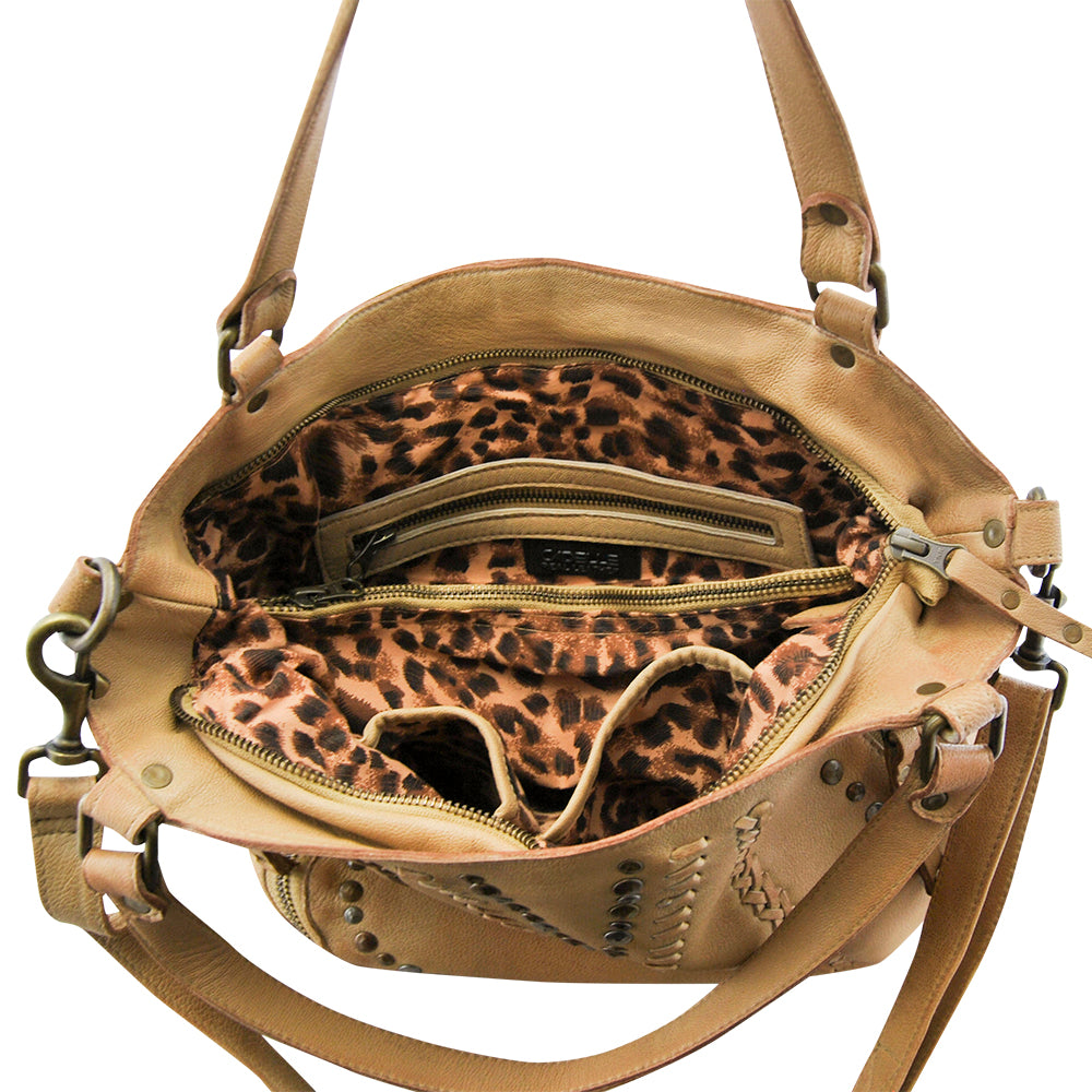 Mila Stitch & Stud Leather Tote | Camel | Pre-Order