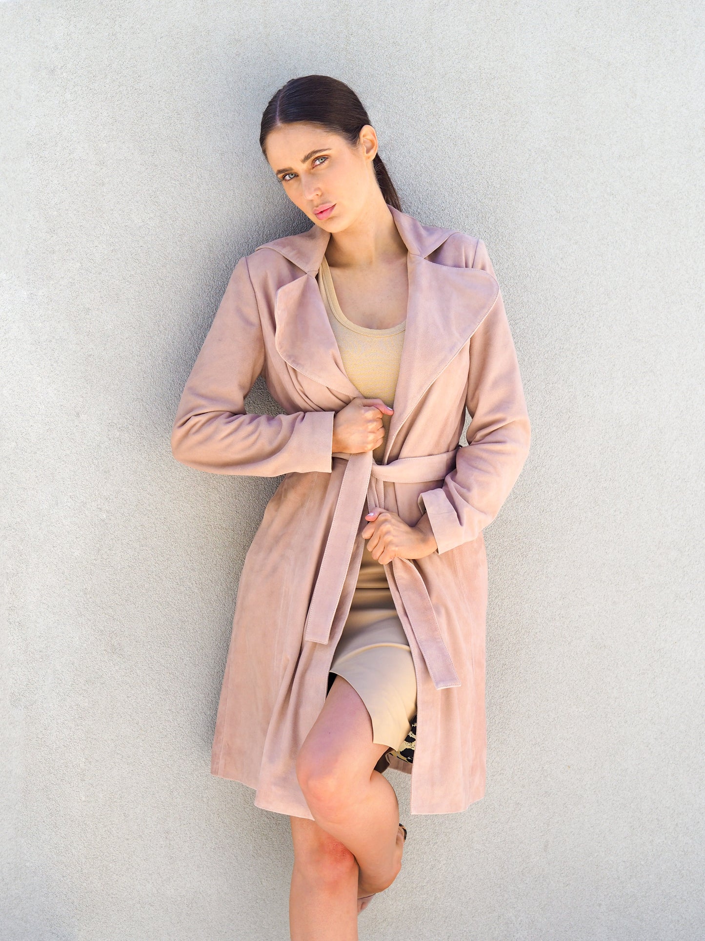 Jene Relaxed Suede Trench | Blossom Pink