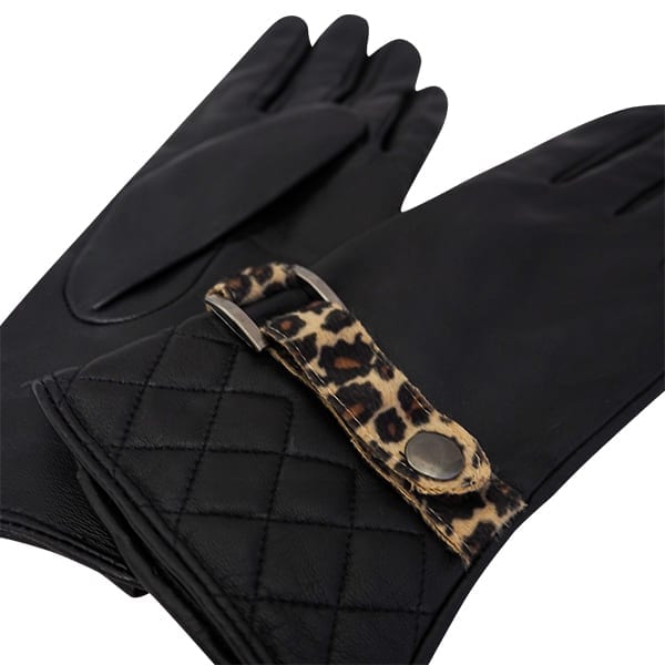 Cadelle Leather Quilted Strap Glove, Black - Leopard, product image shot 2