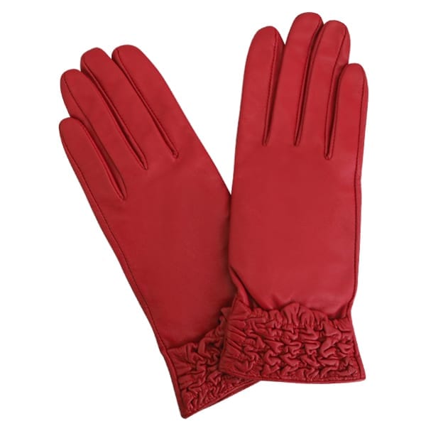 Cadelle Leather Ruched Glove, Red, product image shot 3