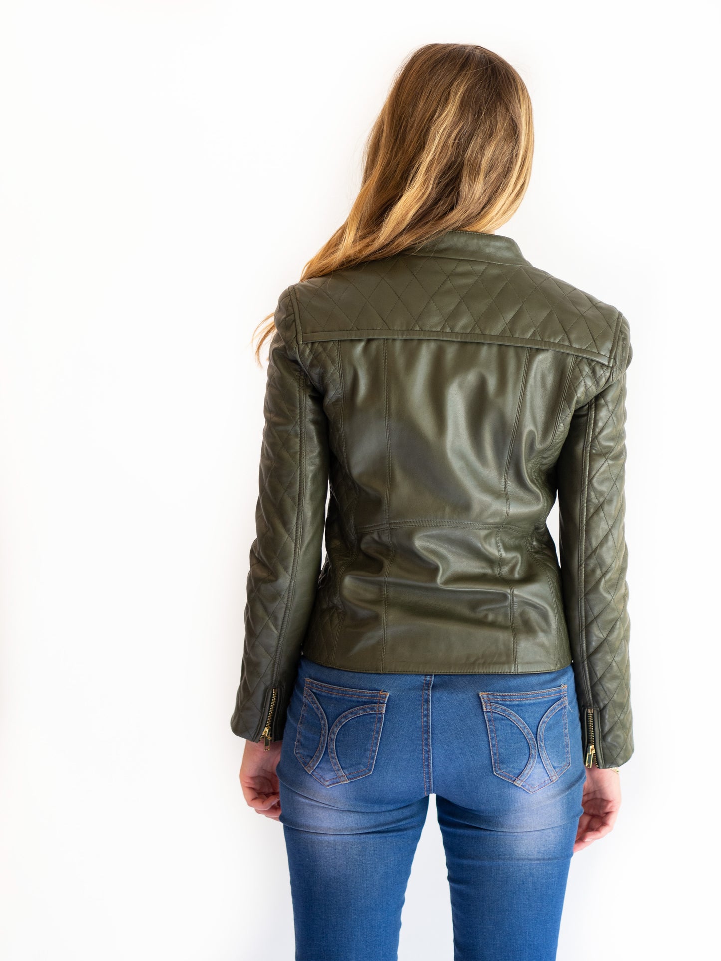 Sophie Quilted Detail Biker | Olive