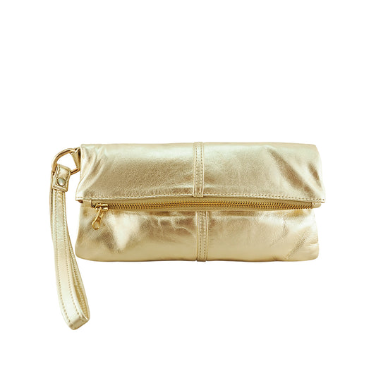 Luna Soft Leather Clutch | Gold Metallic