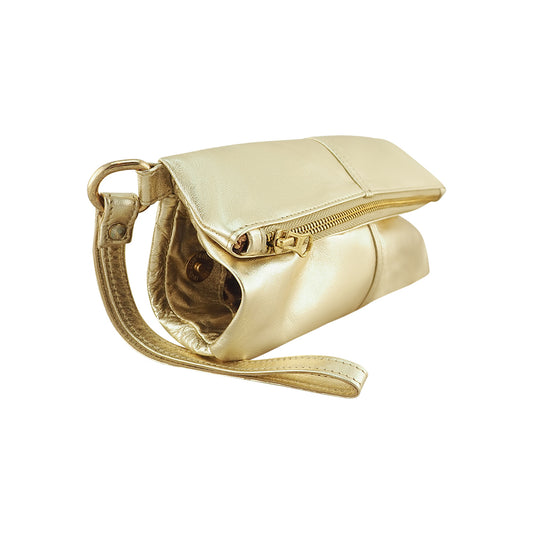 Luna Soft Leather Clutch | Gold Metallic