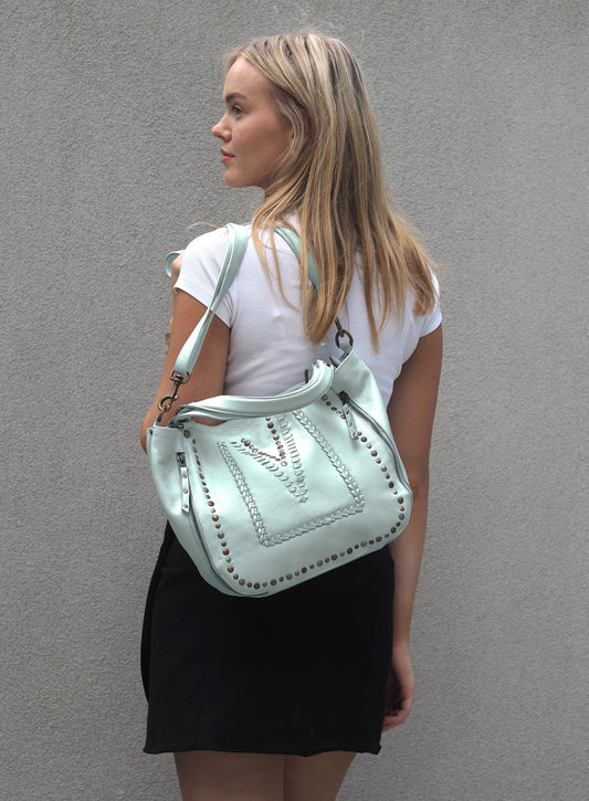 Mila Stitch & Stud Leather Tote | Pale Blue | Pre-Order