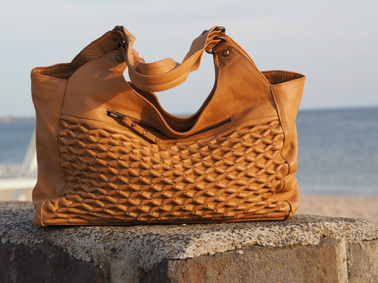 Isla Textured Leather Tote | Camel