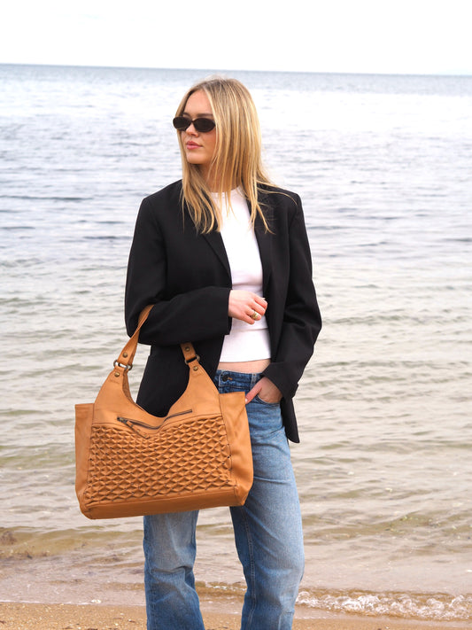 Isla Textured Leather Tote | Camel