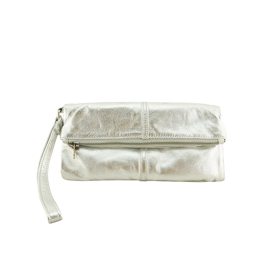 Luna Soft Leather Clutch | Silver Metallic | Pre-Order