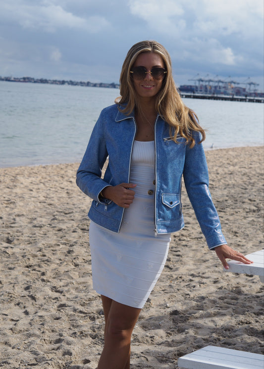 Nikita Printed Leather Jacket | Denim
