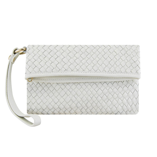 Luna Weave Leather Clutch | White