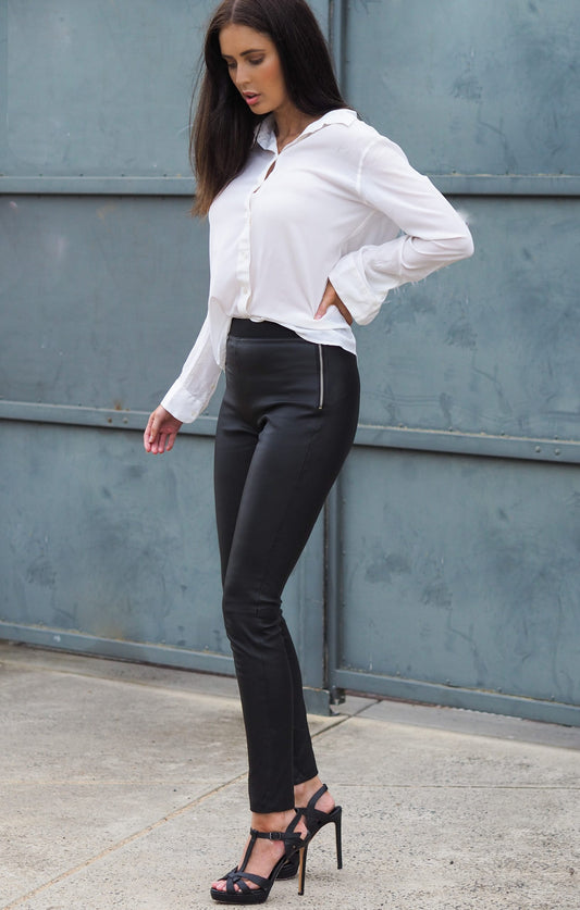 Abbie Stretch Leather Jeggings | Black