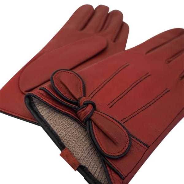 Cadelle Leather Piped Bow Glove, Red, product image shot 2