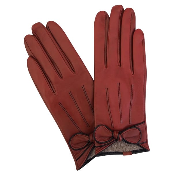 Cadelle Leather Piped Bow Glove, Red, product image shot 3