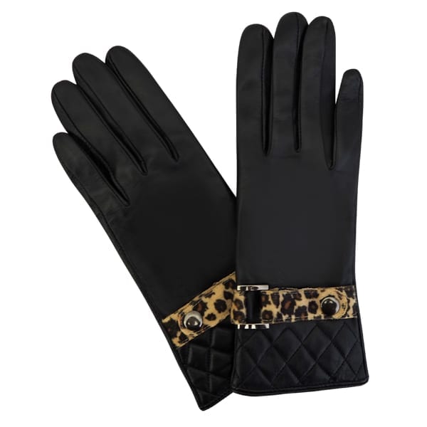 Cadelle Leather Quilted Strap Glove, Black - Leopard, product image shot 3