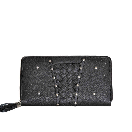 Cadelle Leather Aviana stud weave wallet, black, product shot 1