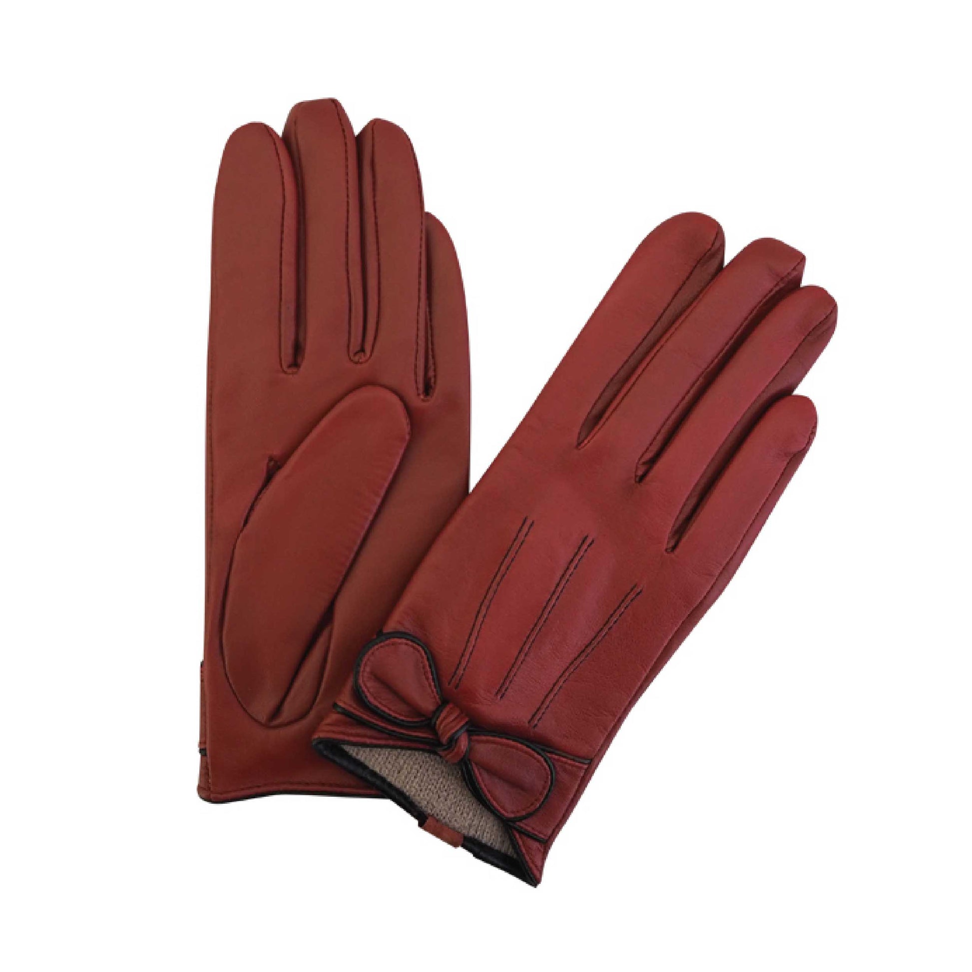 Cadelle Leather Piped Bow Glove, Red, product image shot 1