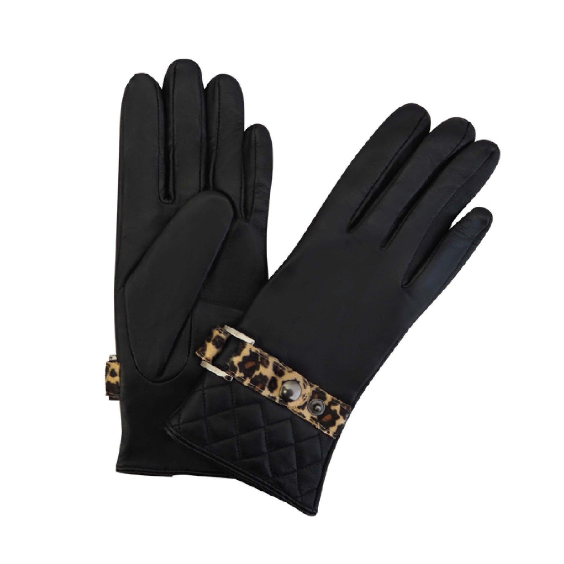 Cadelle Leather Quilted Strap Glove, Black - Leopard, product image shot 1